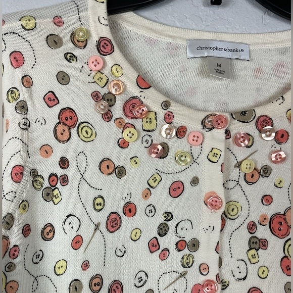Women’s Christopher & Banks Button Sewing Design Button Up Cardigan Size Medium - Picture 3 of 7